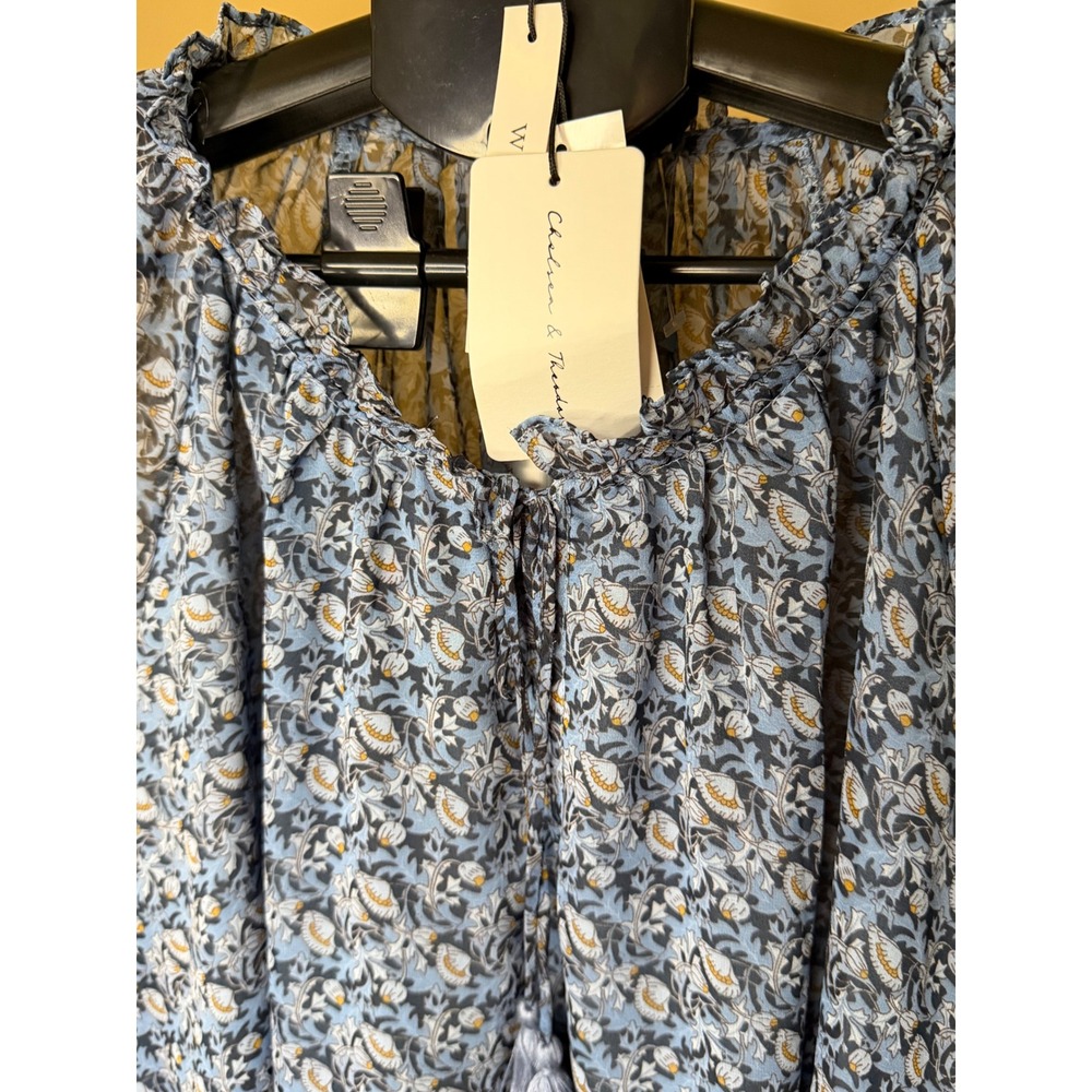 Chelsea & Theodore Blue Floral Paisley Peasant Blouse Tassel Tie 3X NWT - Picture 6 of 8